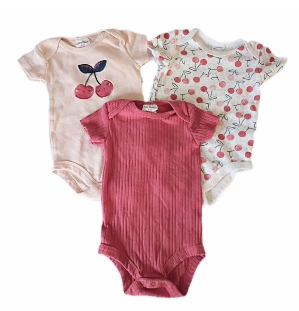 3pc Petit Lem Mini Threads Pink Cherry Bodysuits sz 6M Gilrs